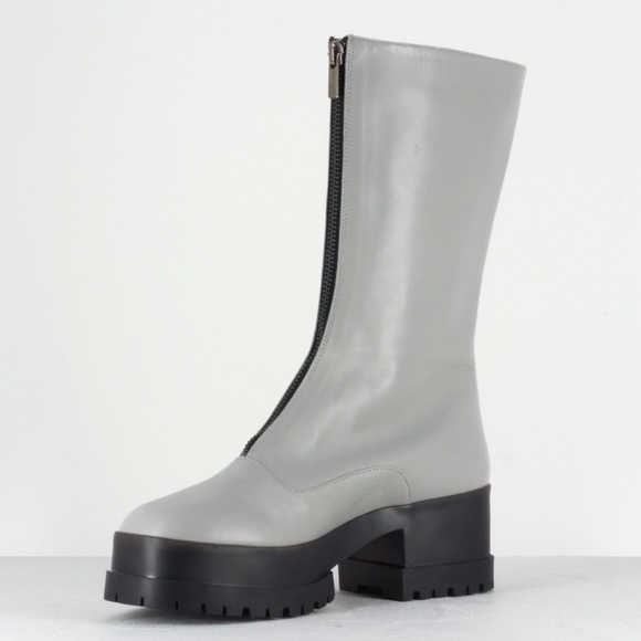 CLERGERIE Wallie Leather Mid-Calf Zipper Boots in Gray Size FR 39.5 / US 9 - Picture 4 of 7
